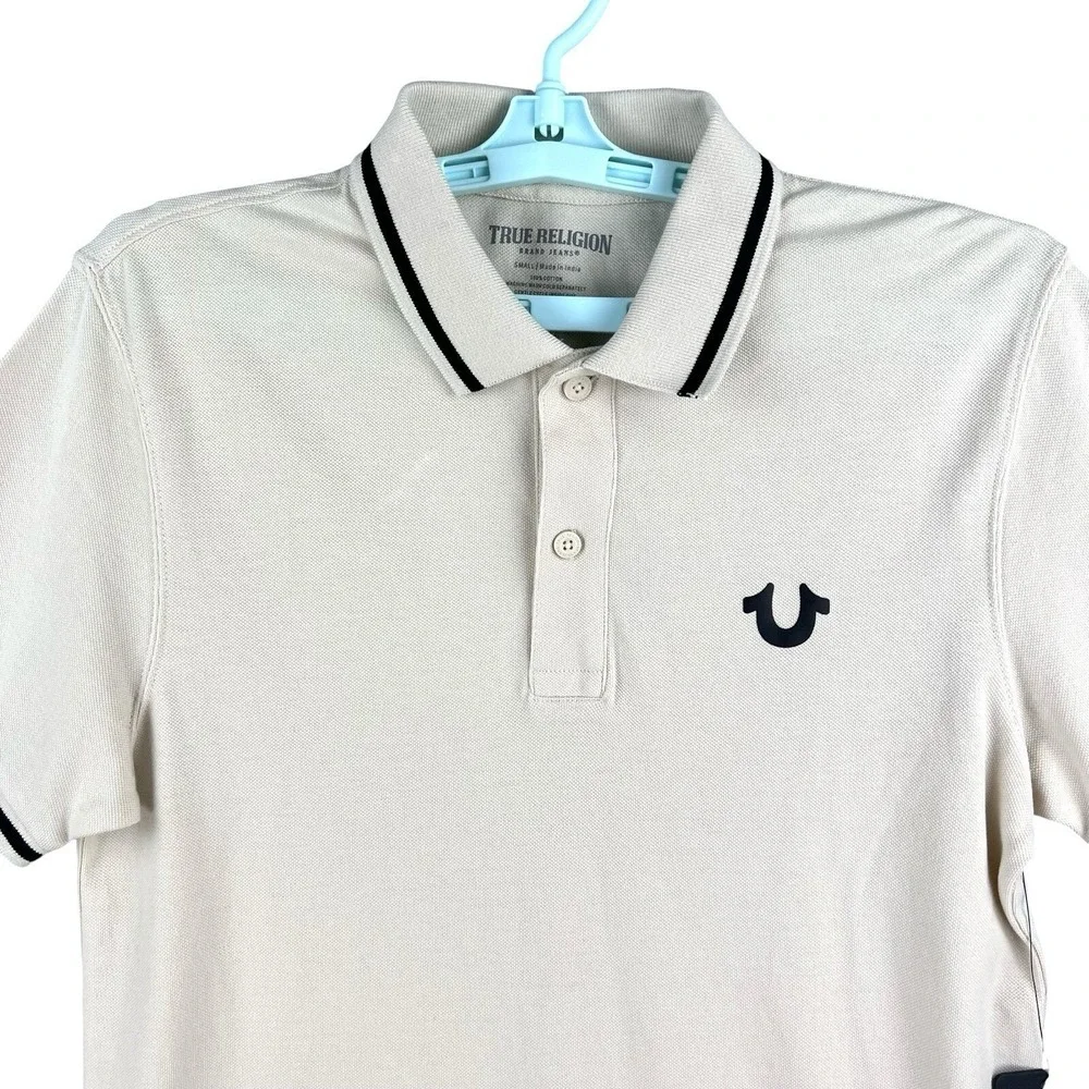 NWT True Religion Men's Crafted W/Pride Fog White/Black Tipping Polo Size Small